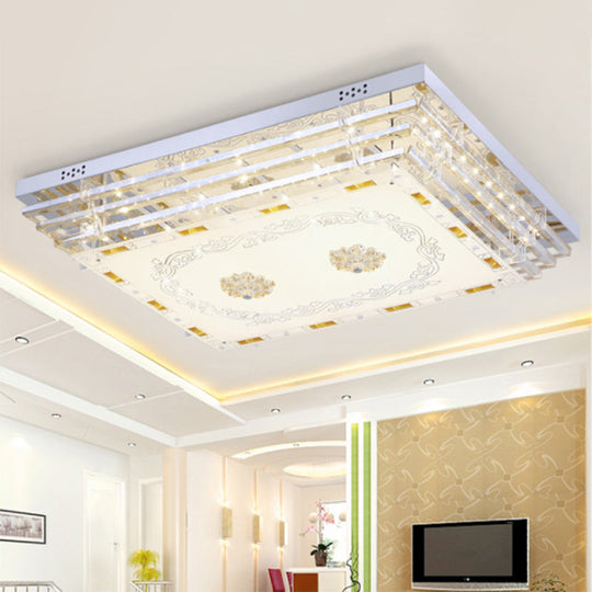 Contemporary Crystal Rod Ceiling Light in White Rectangle Design - LED Fixture with Multi-Color Options (19.5"/31.5" Width)