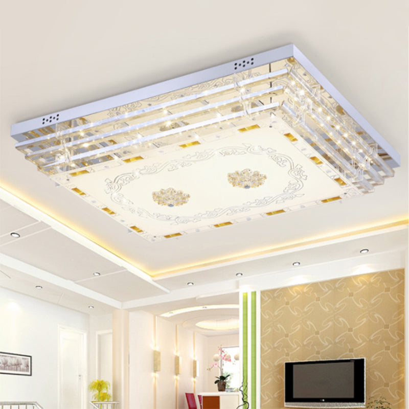 Contemporary Crystal Rod Ceiling Light In White Rectangle Design - Led Fixture With Multi-Color