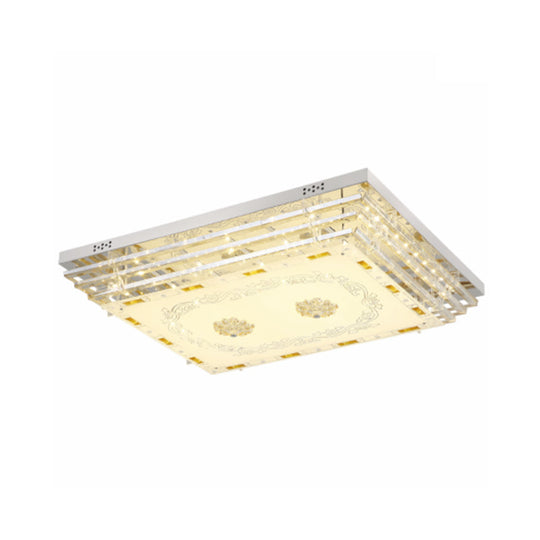 Contemporary Crystal Rod Ceiling Light in White Rectangle Design - LED Fixture with Multi-Color Options (19.5"/31.5" Width)