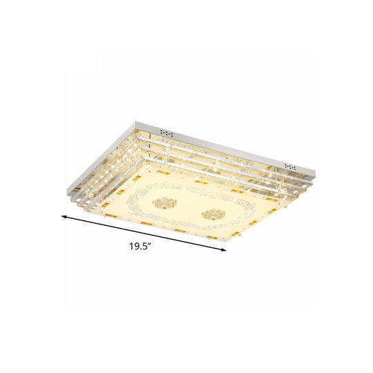 Contemporary Crystal Rod Ceiling Light in White Rectangle Design - LED Fixture with Multi-Color Options (19.5"/31.5" Width)