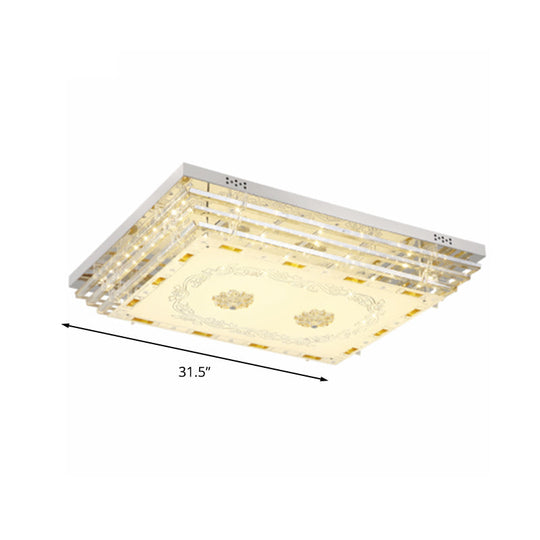 Contemporary Crystal Rod Ceiling Light in White Rectangle Design - LED Fixture with Multi-Color Options (19.5"/31.5" Width)