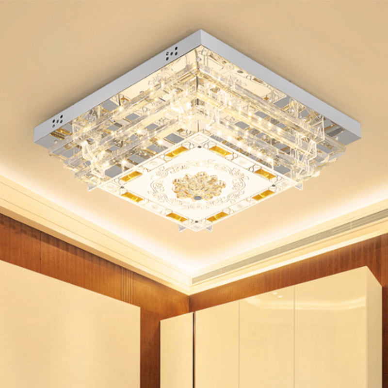 Contemporary Crystal Rod Ceiling Light in White Rectangle Design - LED Fixture with Multi-Color Options (19.5"/31.5" Width)