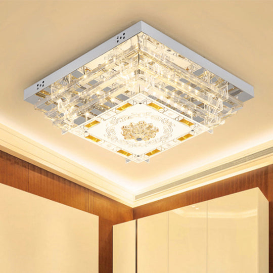 Contemporary Crystal Rod Ceiling Light in White Rectangle Design - LED Fixture with Multi-Color Options (19.5"/31.5" Width)