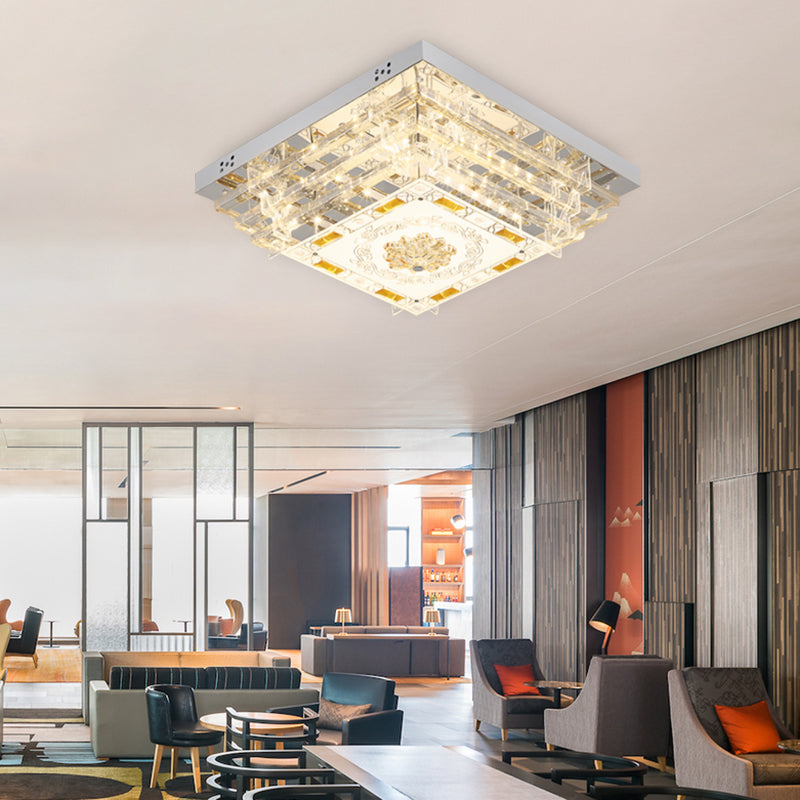 Contemporary Crystal Rod Ceiling Light in White Rectangle Design - LED Fixture with Multi-Color Options (19.5"/31.5" Width)