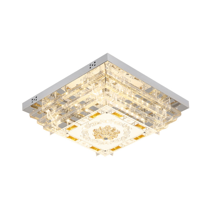 Contemporary Crystal Rod Ceiling Light In White Rectangle Design - Led Fixture With Multi-Color
