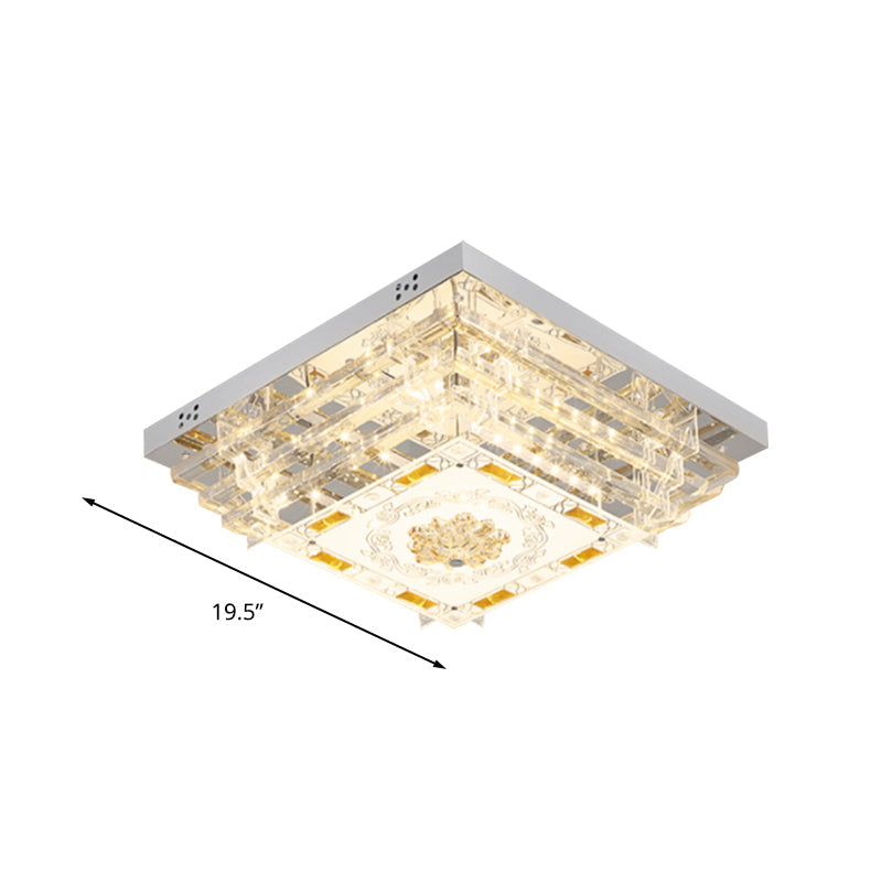 Contemporary Crystal Rod Ceiling Light in White Rectangle Design - LED Fixture with Multi-Color Options (19.5"/31.5" Width)