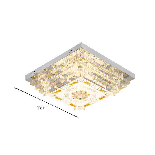 Contemporary Crystal Rod Ceiling Light in White Rectangle Design - LED Fixture with Multi-Color Options (19.5"/31.5" Width)