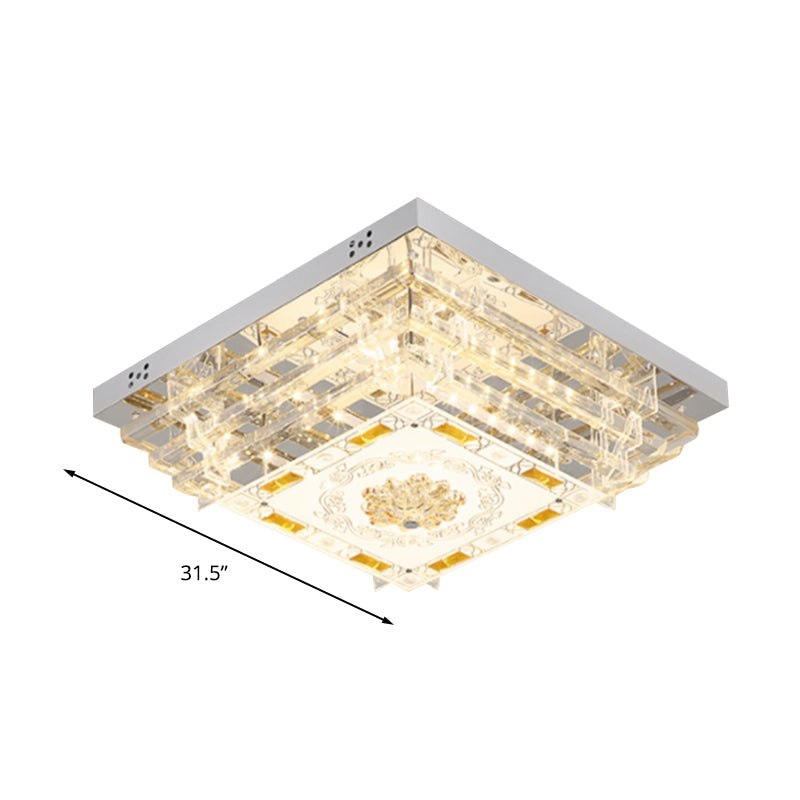 Contemporary Crystal Rod Ceiling Light in White Rectangle Design - LED Fixture with Multi-Color Options (19.5"/31.5" Width)