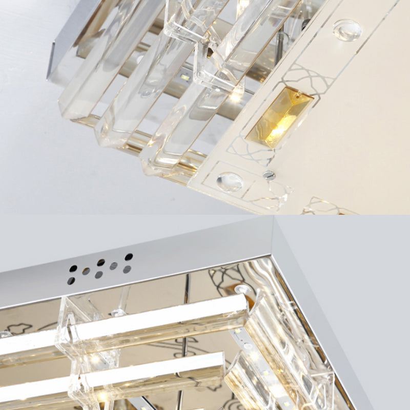 Contemporary Crystal Rod Ceiling Light in White Rectangle Design - LED Fixture with Multi-Color Options (19.5"/31.5" Width)