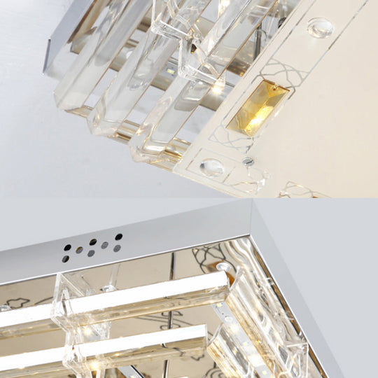 Contemporary Crystal Rod Ceiling Light in White Rectangle Design - LED Fixture with Multi-Color Options (19.5"/31.5" Width)