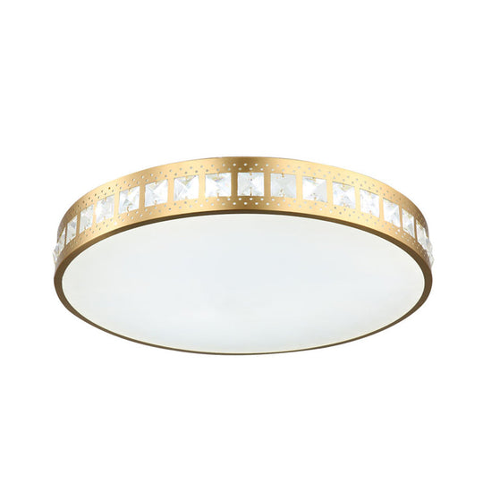 Simple K9 Crystal Gold Drum Ceiling Light - LED Flush Mount Fixture (16"/19.5"/23.5") - 3 Color Options/Remote Control Dimming