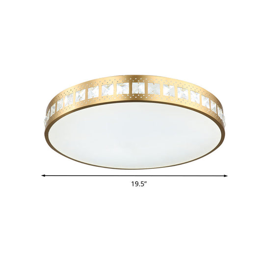 Simple K9 Crystal Gold Drum Ceiling Light - LED Flush Mount Fixture (16"/19.5"/23.5") - 3 Color Options/Remote Control Dimming