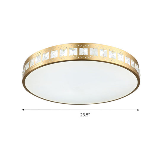 Simple K9 Crystal Gold Drum Ceiling Light - LED Flush Mount Fixture (16"/19.5"/23.5") - 3 Color Options/Remote Control Dimming