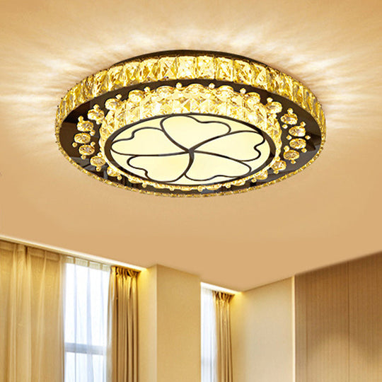 Contemporary White Led Crystal Flush Ceiling Light With Adjustable Brightness