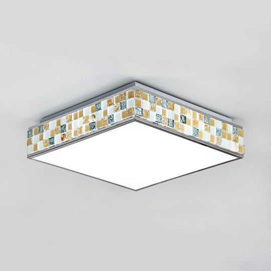 18"/35.5" Retro Style Mosaic Glass Cube Ceiling Light with 1 Bulb - Beige Finish