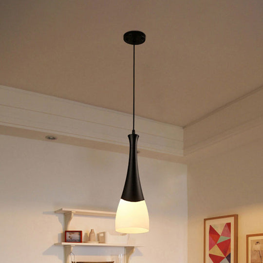 Contemporary Cone Milky Glass Pendant Lighting - Black Hanging Lamp With 1/3 Lights And Round/Linear