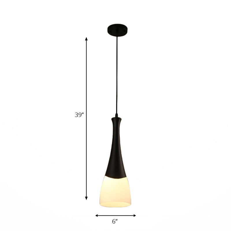 Contemporary Cone Pendant Light - Milky Glass, 1/3 Lights, Black Hanging Lamp with Canopy - Round or Linear