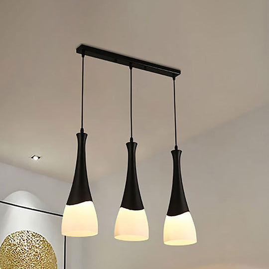 Contemporary Cone Milky Glass Pendant Lighting - Black Hanging Lamp With 1/3 Lights And Round/Linear