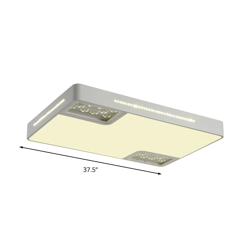 Modern Rectangle Ceiling Light Fixture: Acrylic White Led Flush Mount With Crystal Beaded Accent