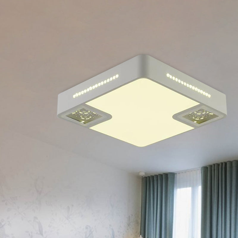 Simple Style White Acrylic Led Ceiling Lamp With Crystal Beaded Accent