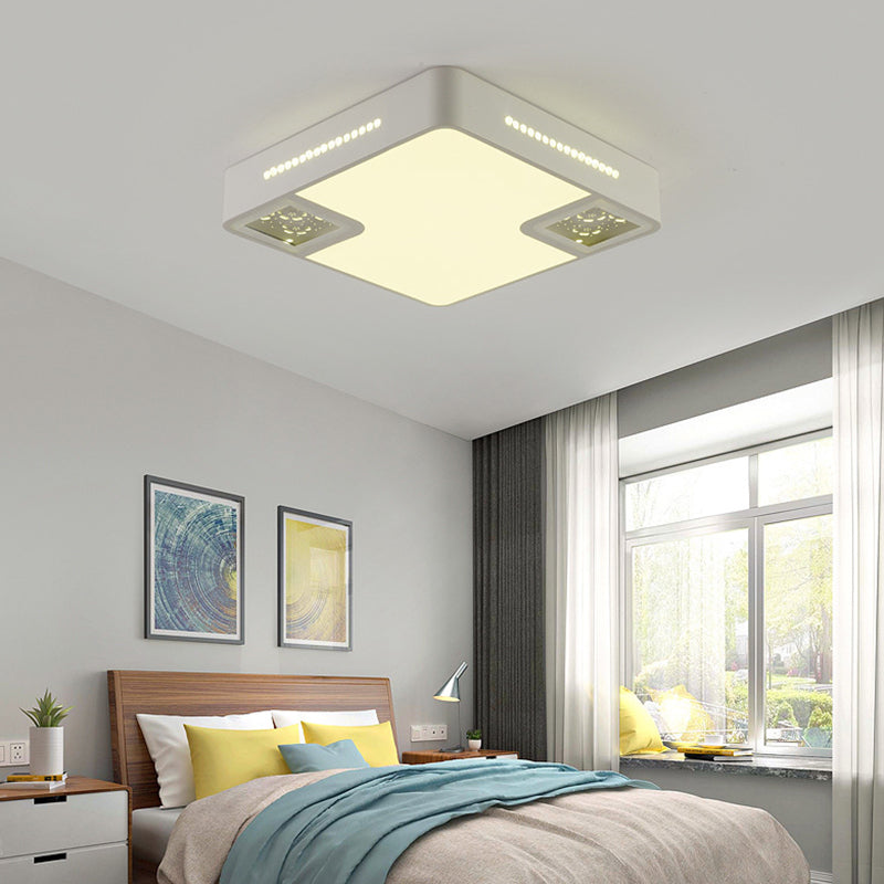 Simple Style White Acrylic Led Ceiling Lamp With Crystal Beaded Accent