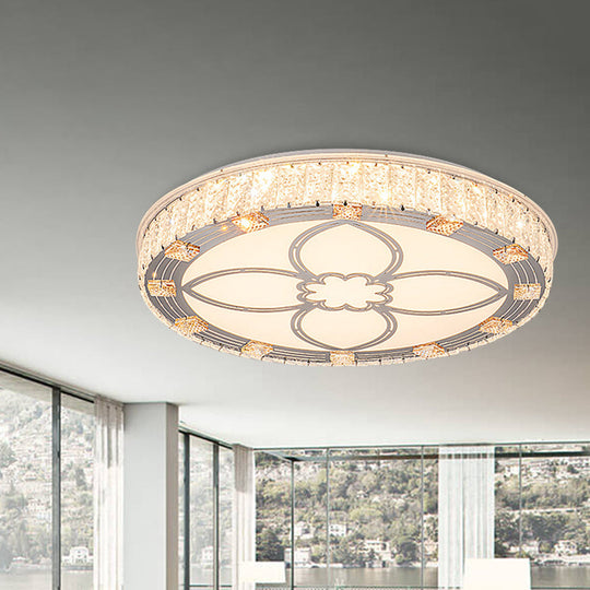 Contemporary Round Flush Mount LED Ceiling Light - White Acrylic Fixture with Crystal Accent