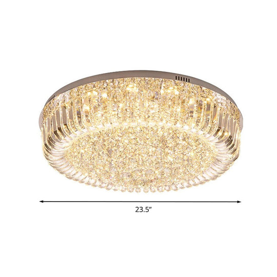 Modern Clear Faceted Crystal Drum LED Ceiling Light Fixture - Flush Mount; Warm/White/3 Color Lighting