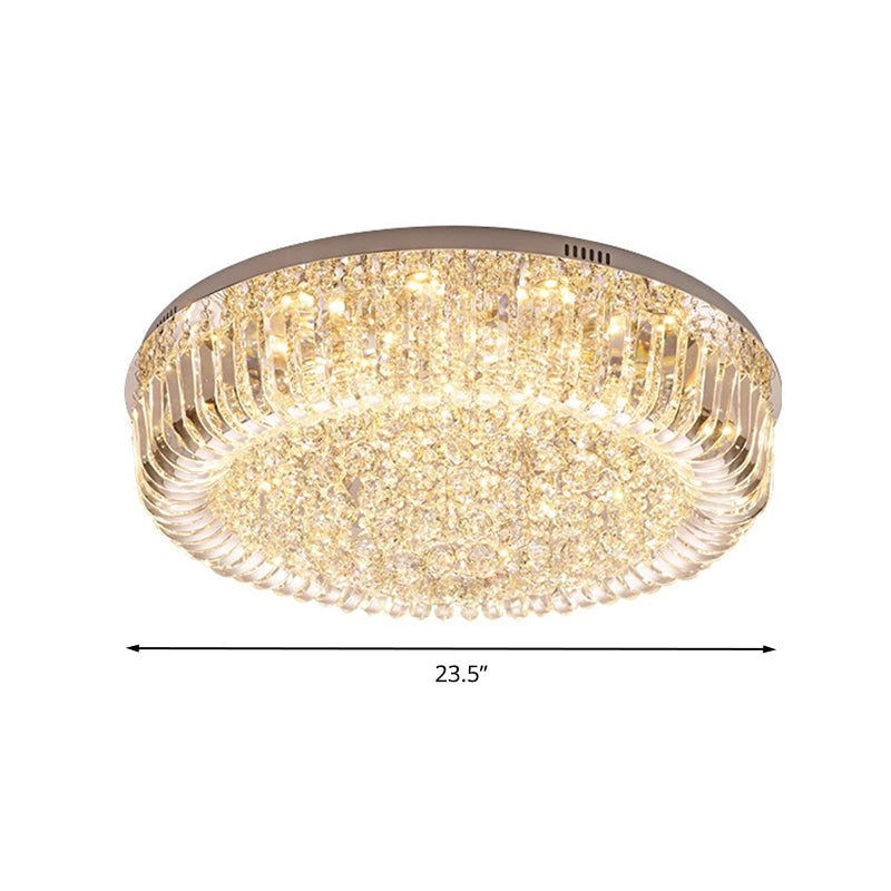 Modern Clear Faceted Crystal Drum Led Ceiling Light Fixture - Flush Mount; Warm/White/3 Color