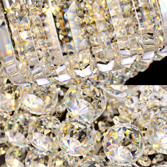 Modern Clear Faceted Crystal Drum LED Ceiling Light Fixture - Flush Mount; Warm/White/3 Color Lighting