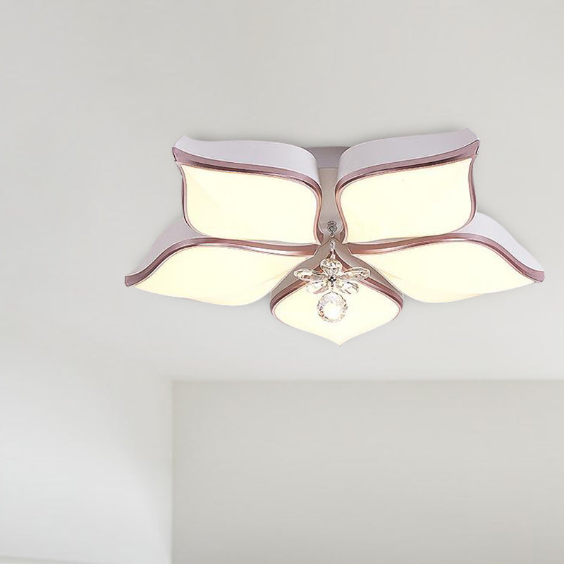 Contemporary Acrylic Flush Mount LED Ceiling Light with Crystal Drop - Flower Design in Warm/3 Color Light