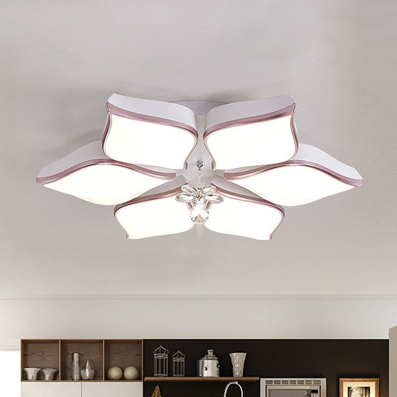 Contemporary Acrylic Flush Mount LED Ceiling Light with Crystal Drop - Flower Design in Warm/3 Color Light