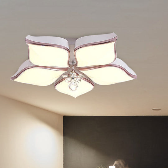 Contemporary Acrylic Flush Mount LED Ceiling Light with Crystal Drop - Flower Design in Warm/3 Color Light