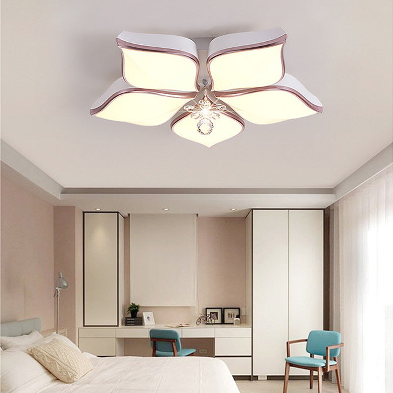 Contemporary Acrylic Flush Mount LED Ceiling Light with Crystal Drop - Flower Design in Warm/3 Color Light