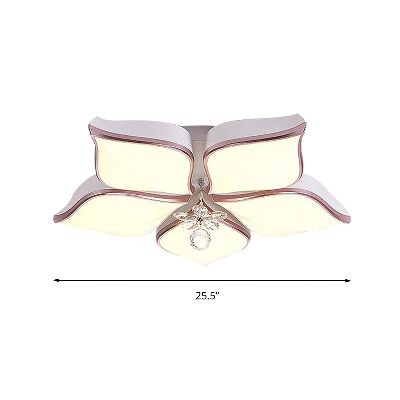 Contemporary Acrylic Flush Mount LED Ceiling Light with Crystal Drop - Flower Design in Warm/3 Color Light