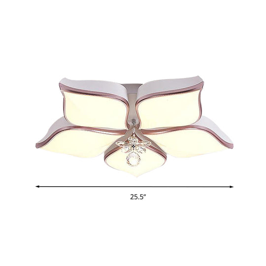 Contemporary Acrylic Flush Mount LED Ceiling Light with Crystal Drop - Flower Design in Warm/3 Color Light