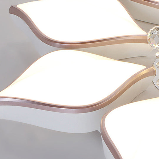Contemporary Acrylic Flush Mount LED Ceiling Light with Crystal Drop - Flower Design in Warm/3 Color Light