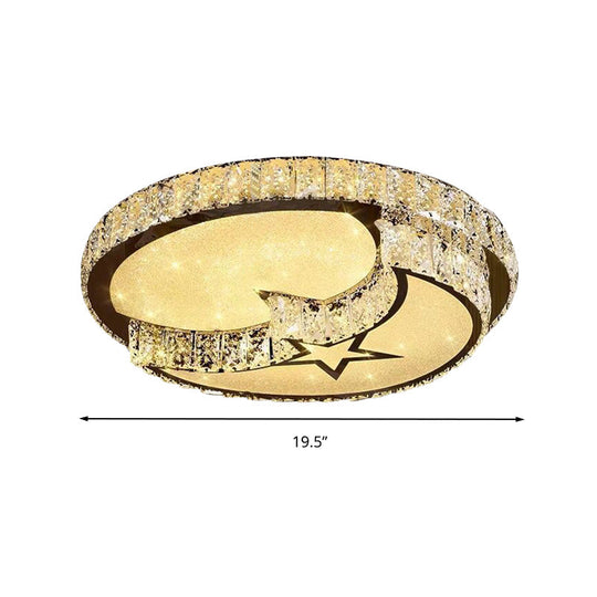 Modern LED Ceiling Light with White Moon and Star/Heart Design, Crystal Block Accent - Perfect for Bedroom