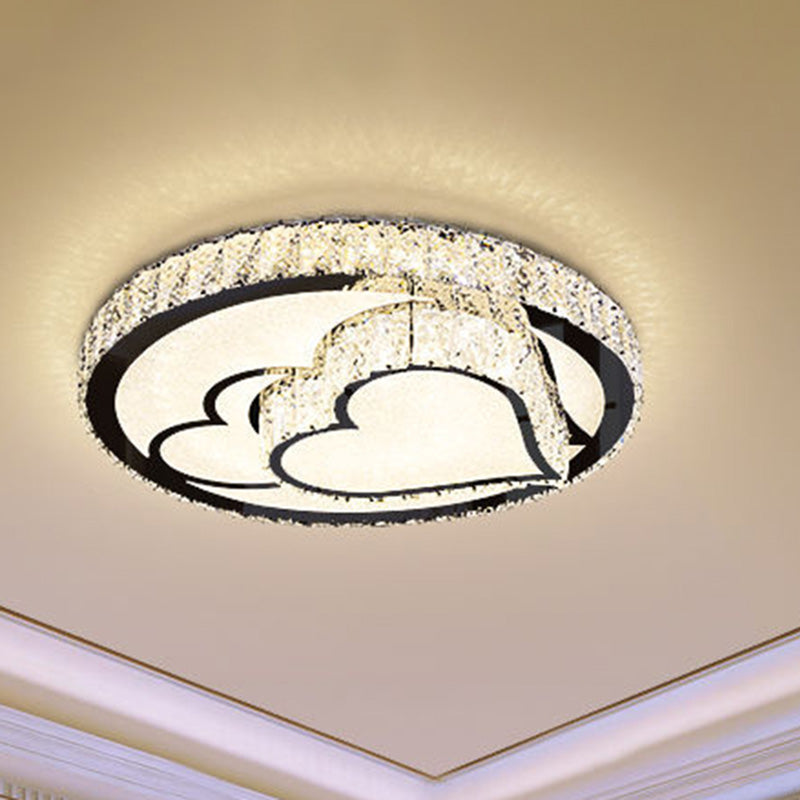 Modern LED Ceiling Light with White Moon and Star/Heart Design, Crystal Block Accent - Perfect for Bedroom