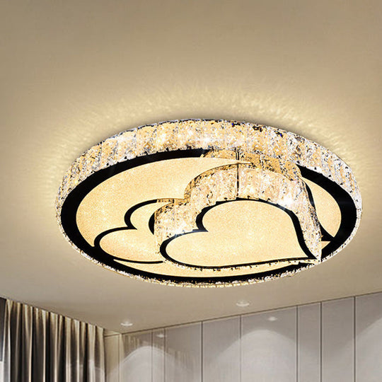 Modern LED Ceiling Light with White Moon and Star/Heart Design, Crystal Block Accent - Perfect for Bedroom
