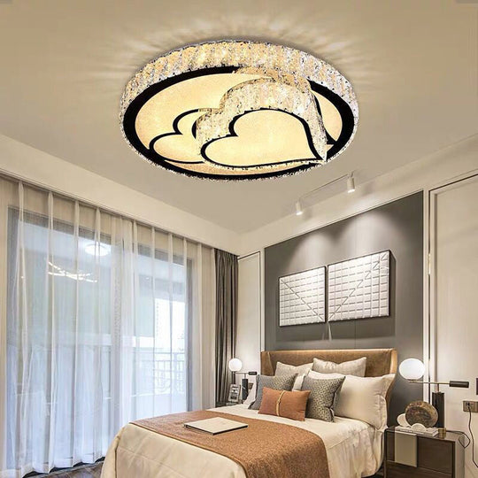 Modern Led Ceiling Light With White Moon And Star/Heart Design Crystal Block Accent - Perfect For