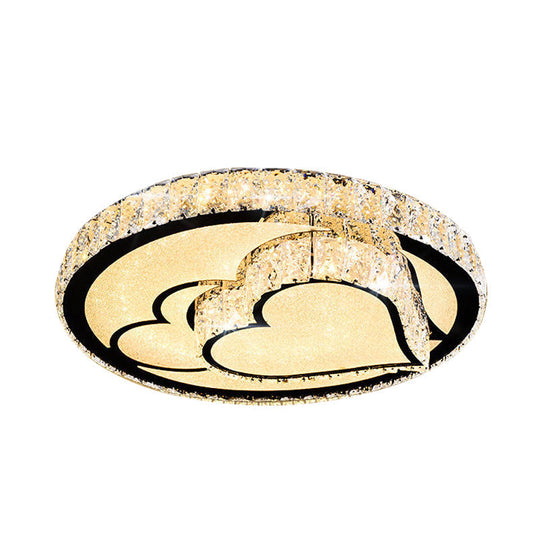 Modern LED Ceiling Light with White Moon and Star/Heart Design, Crystal Block Accent - Perfect for Bedroom
