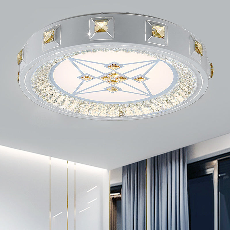 Modern Crystal Led Ceiling Light With Remote Control And Stepless Dimming - White Stylish
