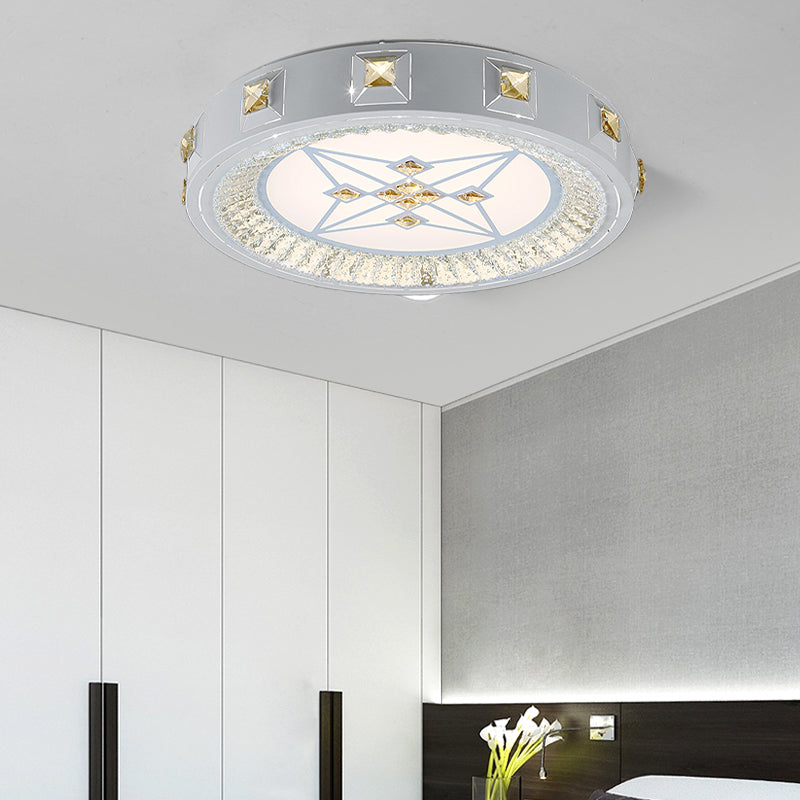 Modern Crystal LED Ceiling Light with Remote Control and Stepless Dimming - White with Stylish Flower/Sun/Rhombus Carvings and 3 Color Options".