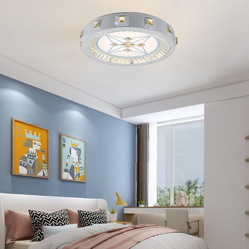 Modern Crystal LED Ceiling Light with Remote Control and Stepless Dimming - White with Stylish Flower/Sun/Rhombus Carvings and 3 Color Options".