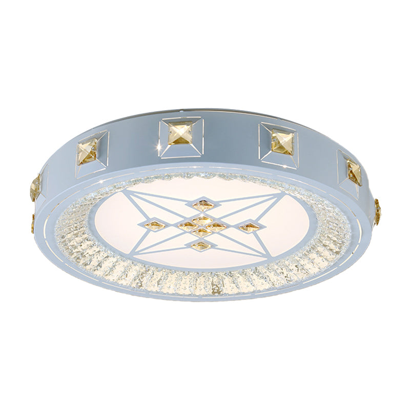 Modern Crystal LED Ceiling Light with Remote Control and Stepless Dimming - White with Stylish Flower/Sun/Rhombus Carvings and 3 Color Options".