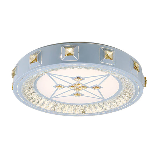 Modern Crystal LED Ceiling Light with Remote Control and Stepless Dimming - White with Stylish Flower/Sun/Rhombus Carvings and 3 Color Options".