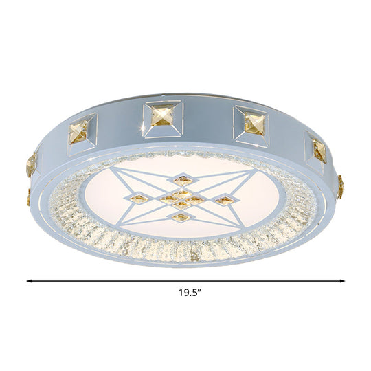 Modern Crystal LED Ceiling Light with Remote Control and Stepless Dimming - White with Stylish Flower/Sun/Rhombus Carvings and 3 Color Options".