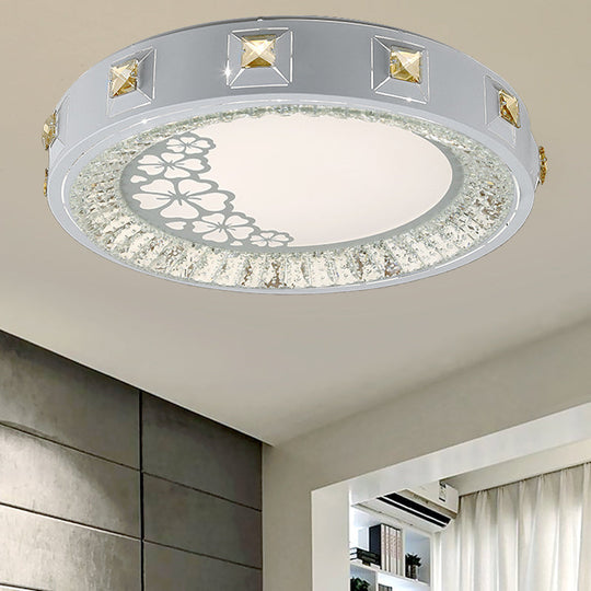 Modern Crystal LED Ceiling Light with Remote Control and Stepless Dimming - White with Stylish Flower/Sun/Rhombus Carvings and 3 Color Options".