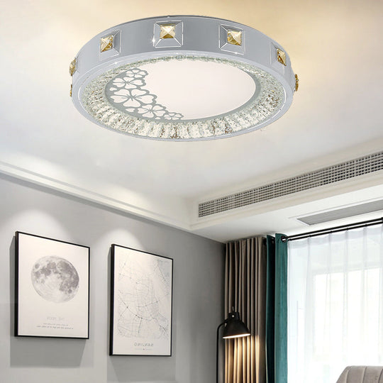 Modern Crystal LED Ceiling Light with Remote Control and Stepless Dimming - White with Stylish Flower/Sun/Rhombus Carvings and 3 Color Options".
