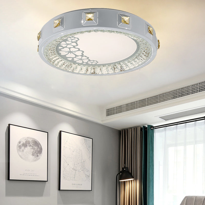Modern Crystal Led Ceiling Light With Remote Control And Stepless Dimming - White Stylish